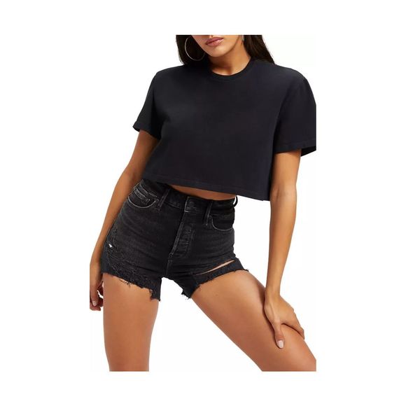 Good American Cropped Boxy Tee in Black Size 00/0 - Picture 1 of 6